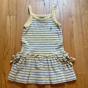 Ralph Lauren girls 2T yellow w navy/white stripe drop waist cotton dress, NWOT